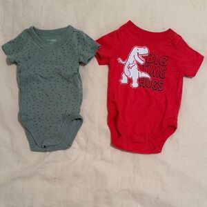 Pair of 2 Bodysuits- green wrap & T-Rex hugs